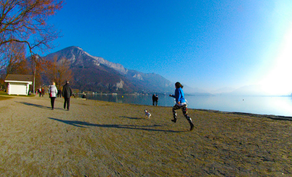 アヌシー湖で犬とランニング